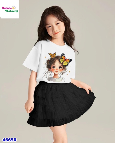 Set váy Elaine trắng cô gái Buterfly, chân váy tutu đen