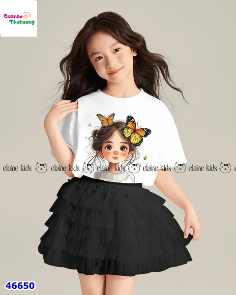 Set váy Elaine trắng cô gái Buterfly, chân váy tutu đen