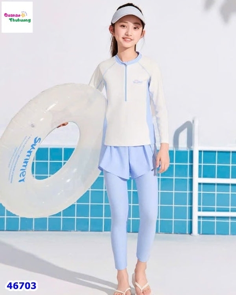 Set bơi dài bé gái phối kem xanh