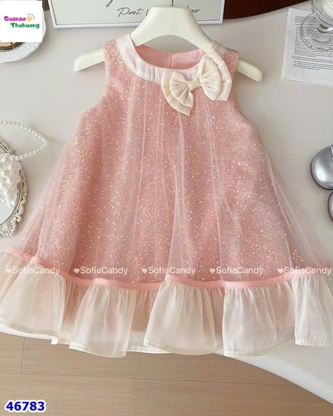 Đầm tiệc Sofia hồng kim tuyến đính nơ