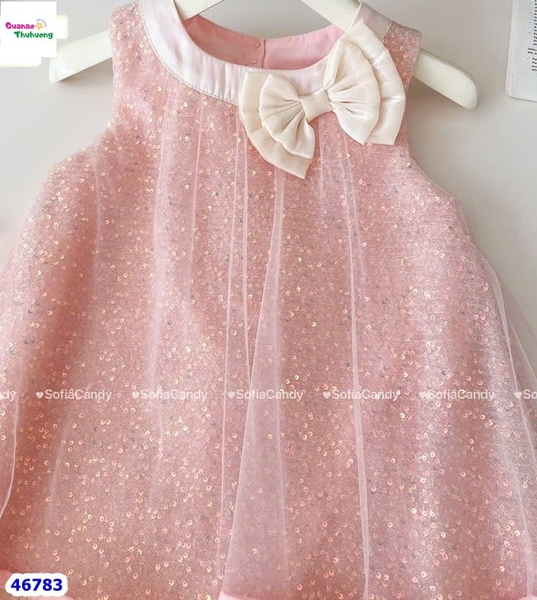 Đầm tiệc Sofia hồng kim tuyến đính nơ