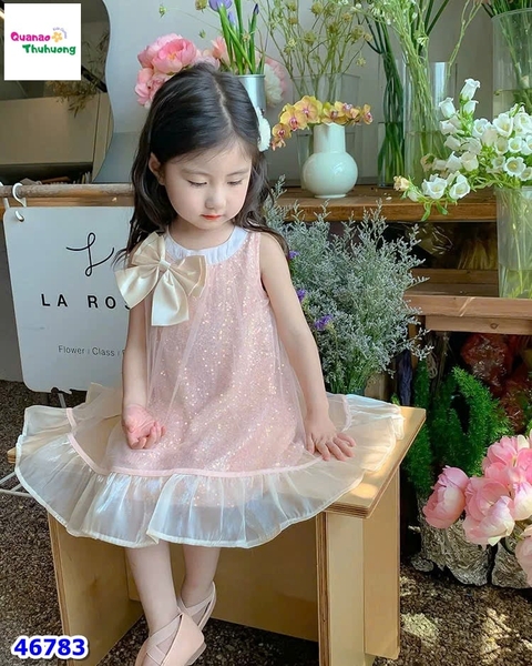 Đầm tiệc Sofia hồng kim tuyến đính nơ