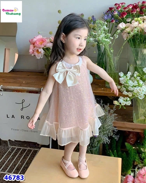 Đầm tiệc Sofia hồng kim tuyến đính nơ