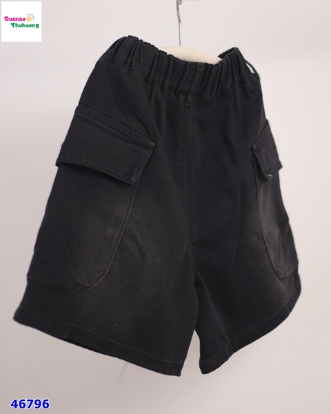 Quần short jean Bantang đen túi hộp