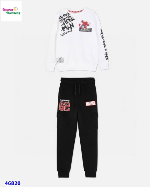 Bộ nỉ Primark trắng Marvel, quần đen