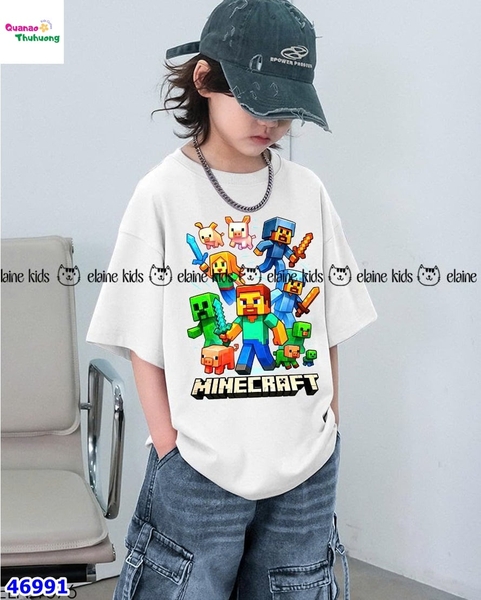 Set Elaine trắng Minecraft&heo, quần jean xanh