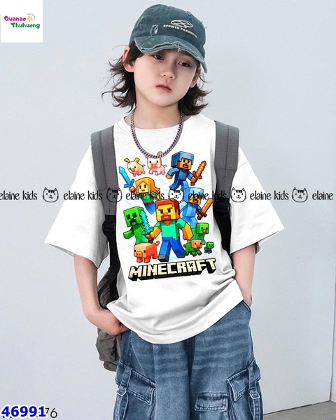 Set Elaine trắng Minecraft&heo, quần jean xanh