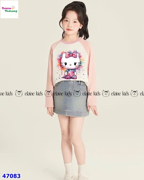 Set váy Elaine hồng Hello Kitty, váy jean