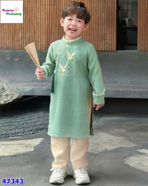 Áo dài Cúc Chi xanh thêu hạc Như Ý