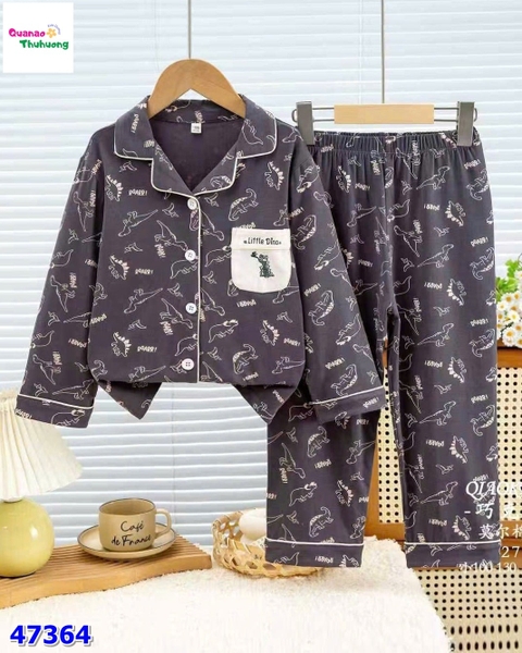 Pyjama dài xám đậm khủng long