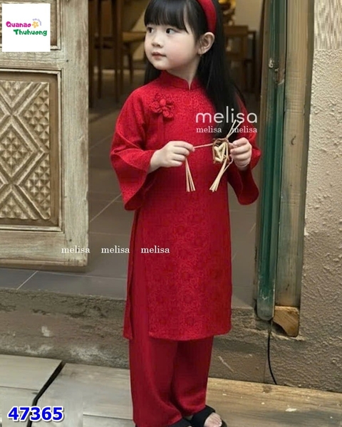 Áo dài MLS đỏ đính hoa