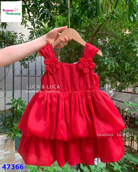 Đầm Luca đỏ váy bí 2 tầng