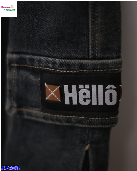 Quần jean dài đen túi hộp Hello