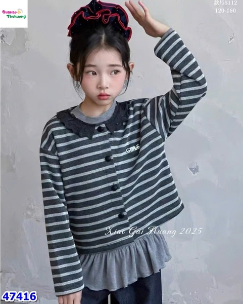 Set 3 món: Cadigan sọc xám, quần xanh