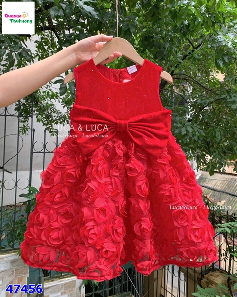 Đầm J&J đỏ đính nơ xoè hoa 3D