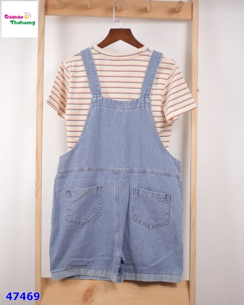 Set yếm quần jean, áo sọc chó