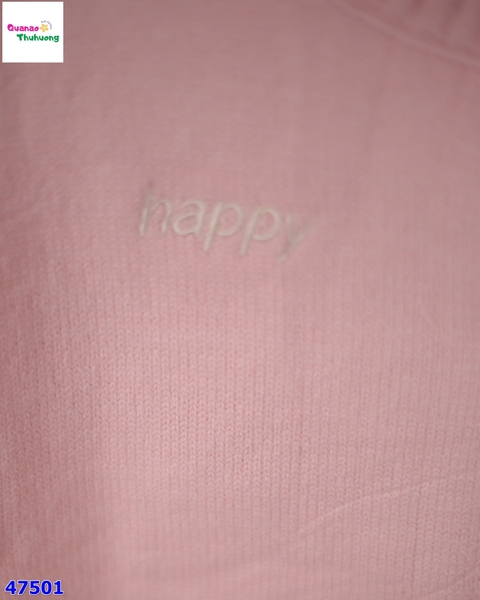 Set áo len hồng Happy , chân váy caro hồng