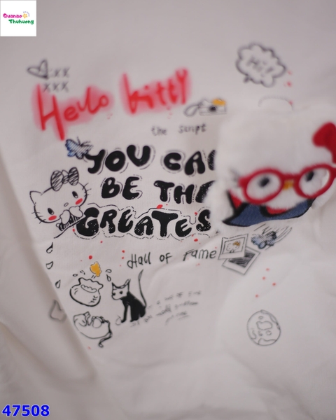 Áo trắng tay đỏ Hello Kitty