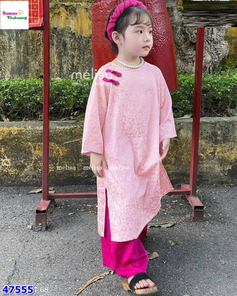 Áo dài Melisa hồng đính cúc