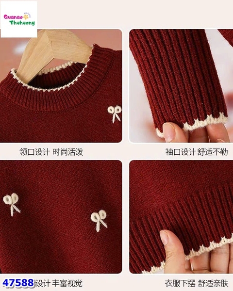 Áo len đỏ đính nơ