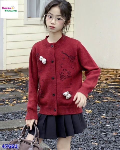 Áo khoác len đỏ Kitty đính nơ