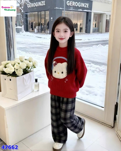Áo len đỏ Kitty đeo tai nghe
