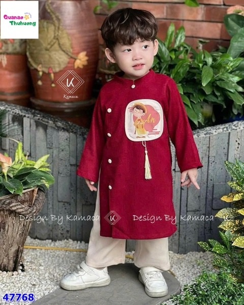 Áo dài Tết màu đỏ chữ An