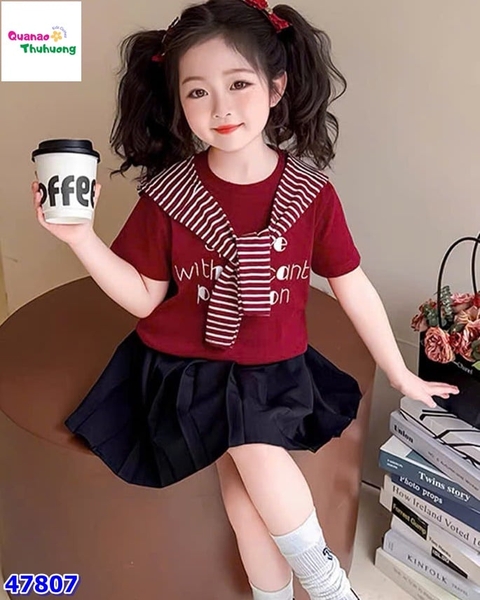 Set 3 món áo đỏ, chân váy đen