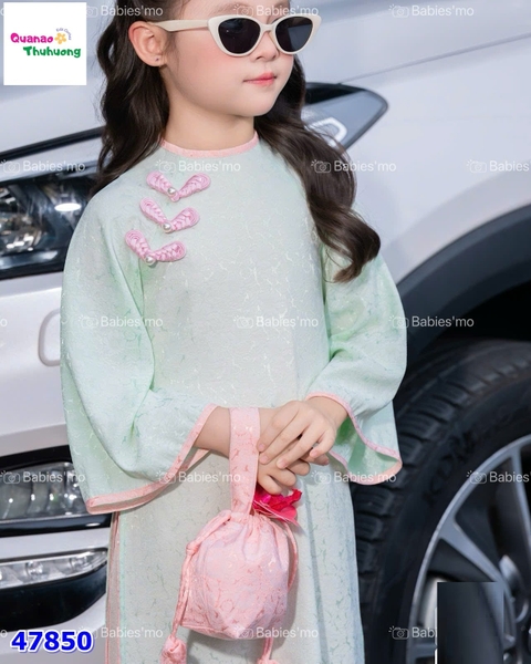 Áo dài Tết Babies Mo xanh ngọc lam