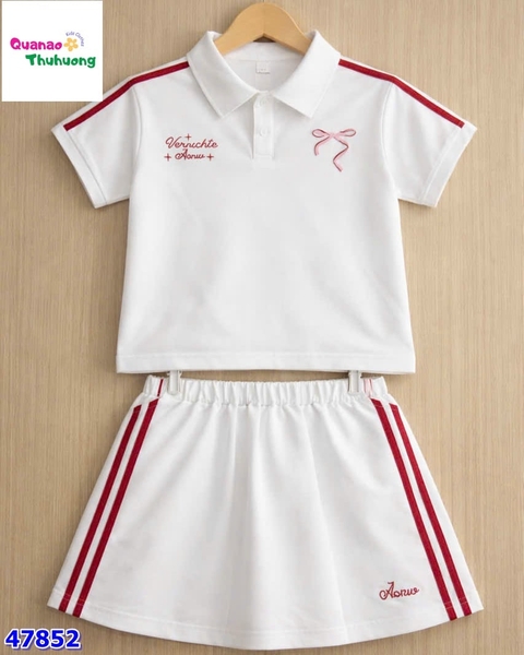 Set váy polo trắng nơ