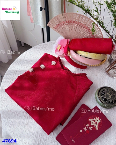 Áo dài Tết Babies Mo đỏ hoa ngọc