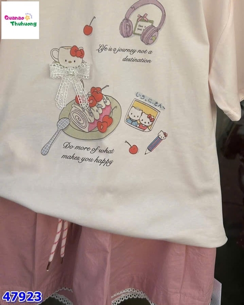 Set bộ DHH trắng Hello Kitty, quần hồng