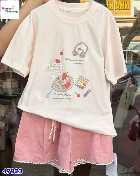 Set bộ DHH trắng Hello Kitty, quần hồng