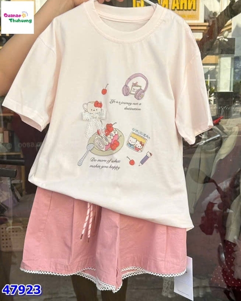 Set bộ DHH trắng Hello Kitty, quần hồng