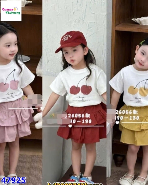Set váy đỏ, áo trắng Cherry