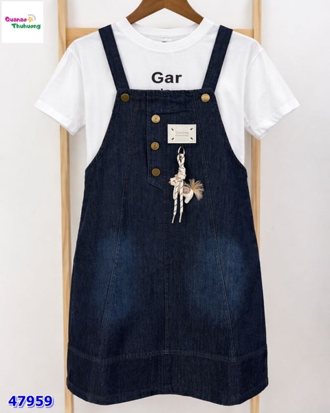 Set yếm jean DDH, áo trắng Garden