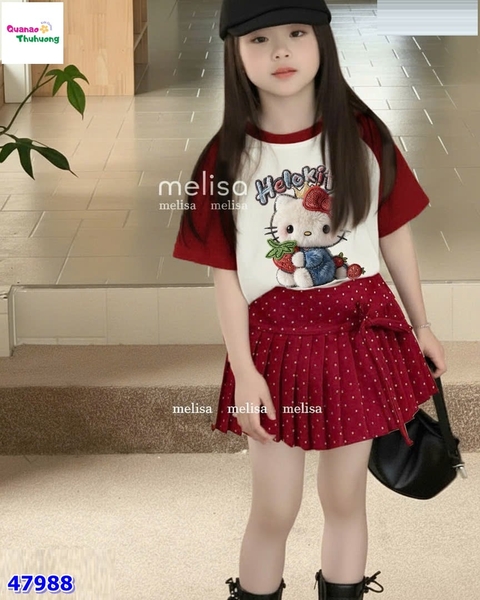 Set váy MLS trắng Kitty, váy chấm bi