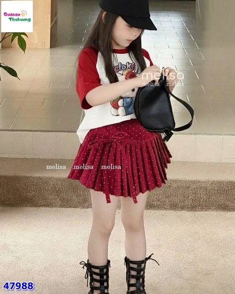 Set váy MLS trắng Kitty, váy chấm bi