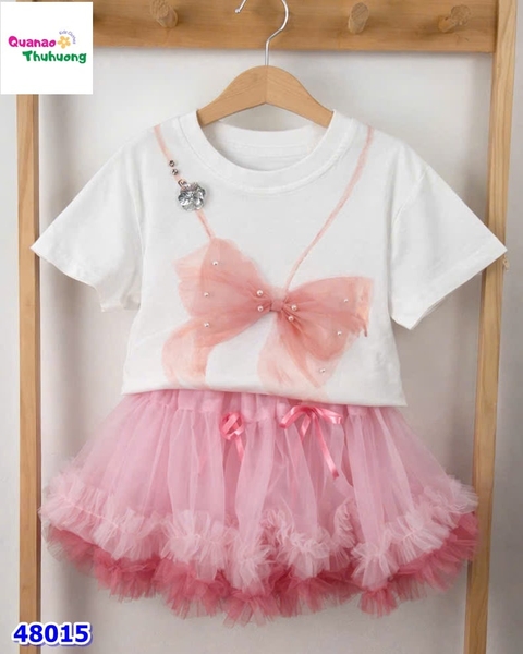 Set váy tutu hồng, áo trắng nơ