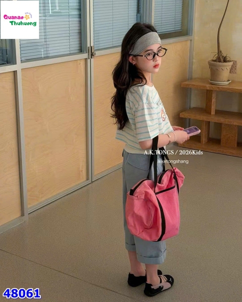 Set áo sọc xanh Cute, quần xanh