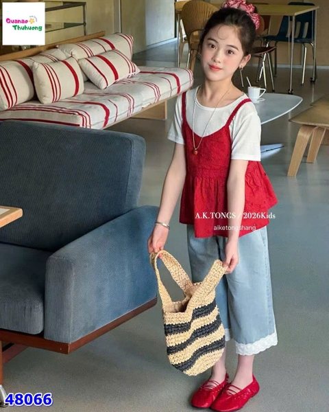 Set áo yếm đỏ, quần Jean
