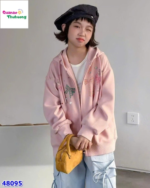 Áo khoác hồng nhiều nơ