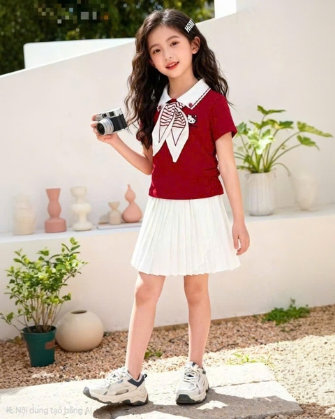 Set NYY áo đỏ Kitty , váy xếp ly