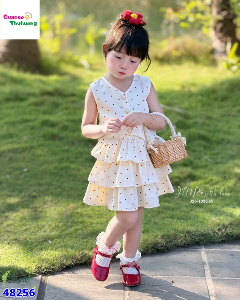 Set váy June bé gái kem chấm bi