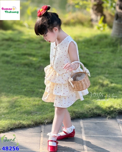 Set váy June bé gái kem chấm bi