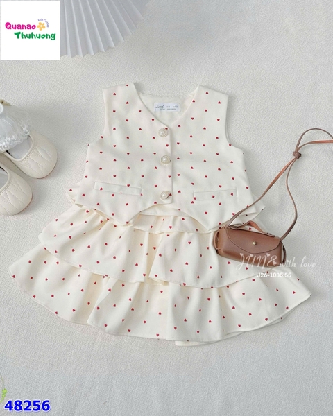 Set váy June bé gái kem chấm bi