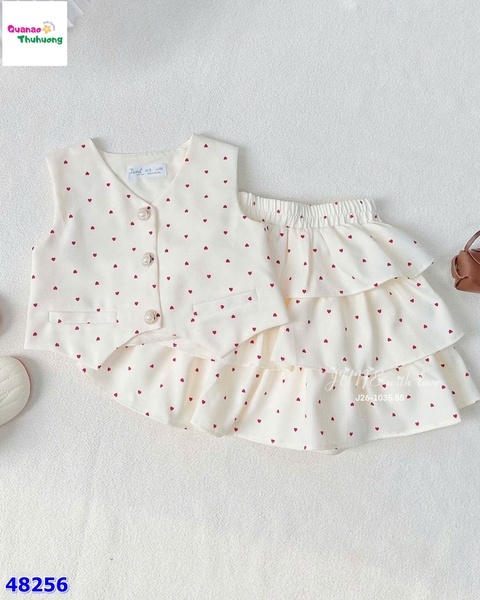 Set váy June bé gái kem chấm bi