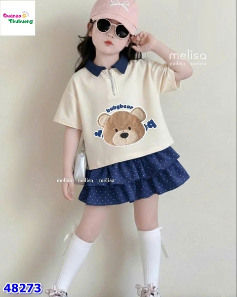 Set váy MLS kem Baby Bear, chân váy xanh