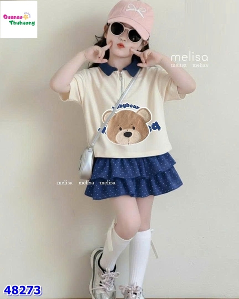 Set váy MLS kem Baby Bear, chân váy xanh