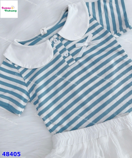 Set váy Sofia sọc xanh đính nơ